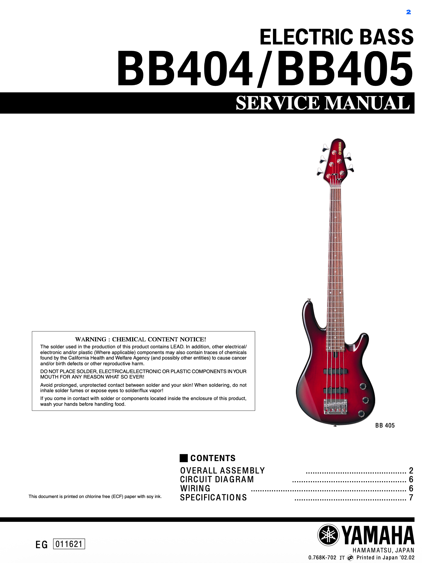 Yamaha BB Series Bass Guitar Service Manual Collection (Pages: 202)