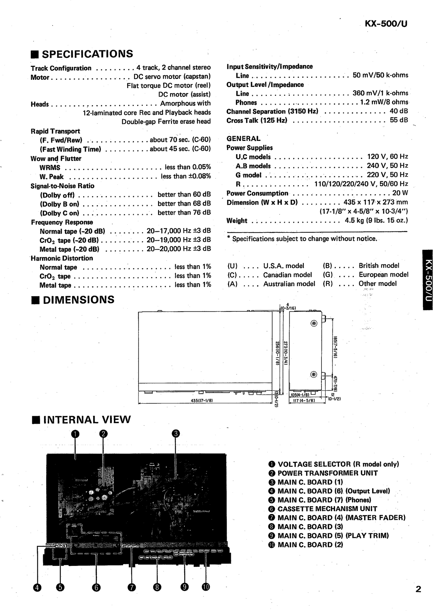 Yamaha KX-500 & KX-500U Cassette Deck Service Manual (Pages: 33)