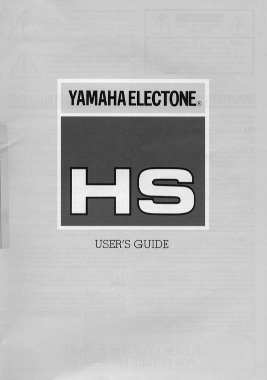 Yamaha HS-8 Electone Organ Owner's/ User Manual (Pages: 86)