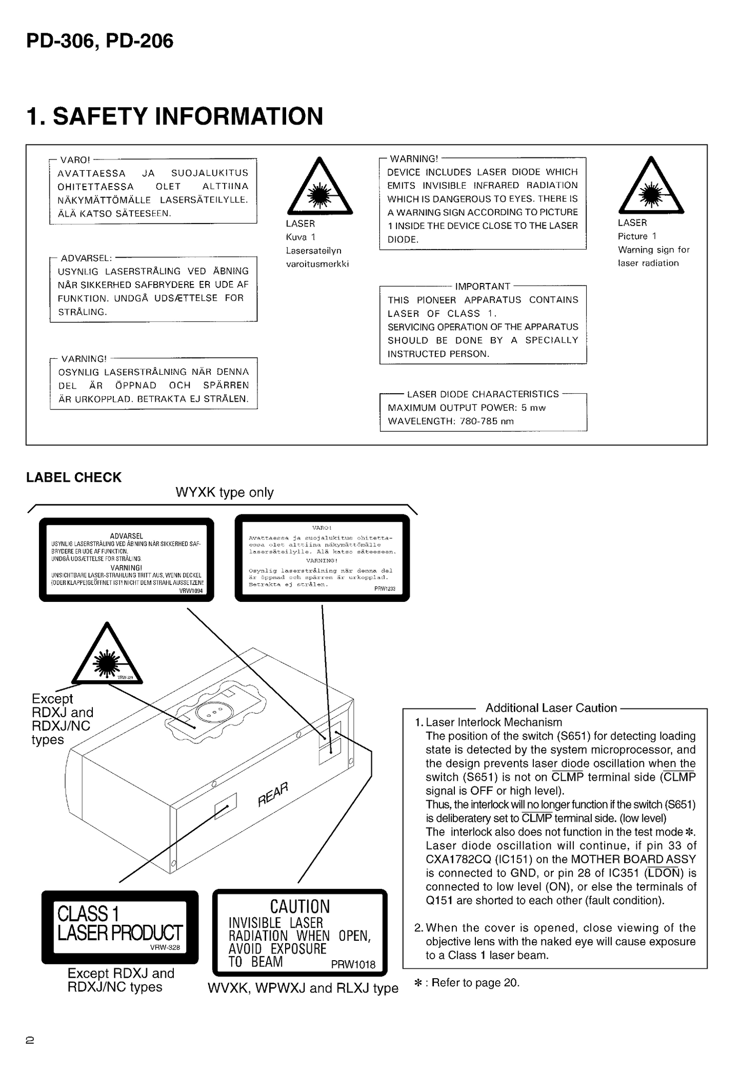 Pioneer PD-206 & PD-306 CD Player Service Manual (Pages: 28)