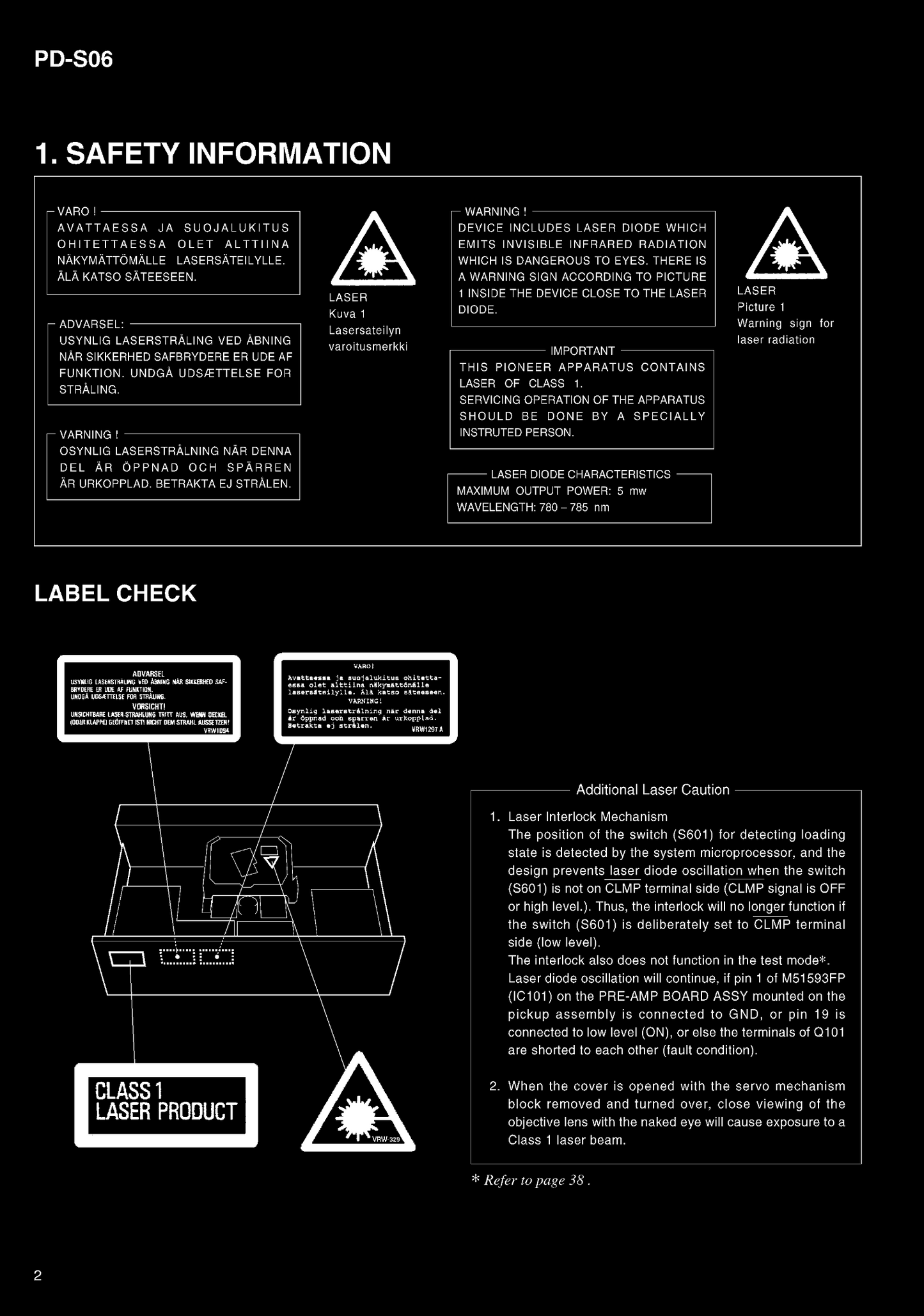 Pioneer PD-S06 CD Player Service Manual (Pages: 44)