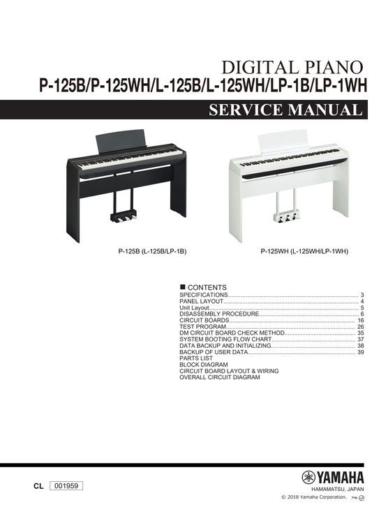 Yamaha P-125, P-125B & P-125WH Digital Piano Service Manual (Pages: 70)
