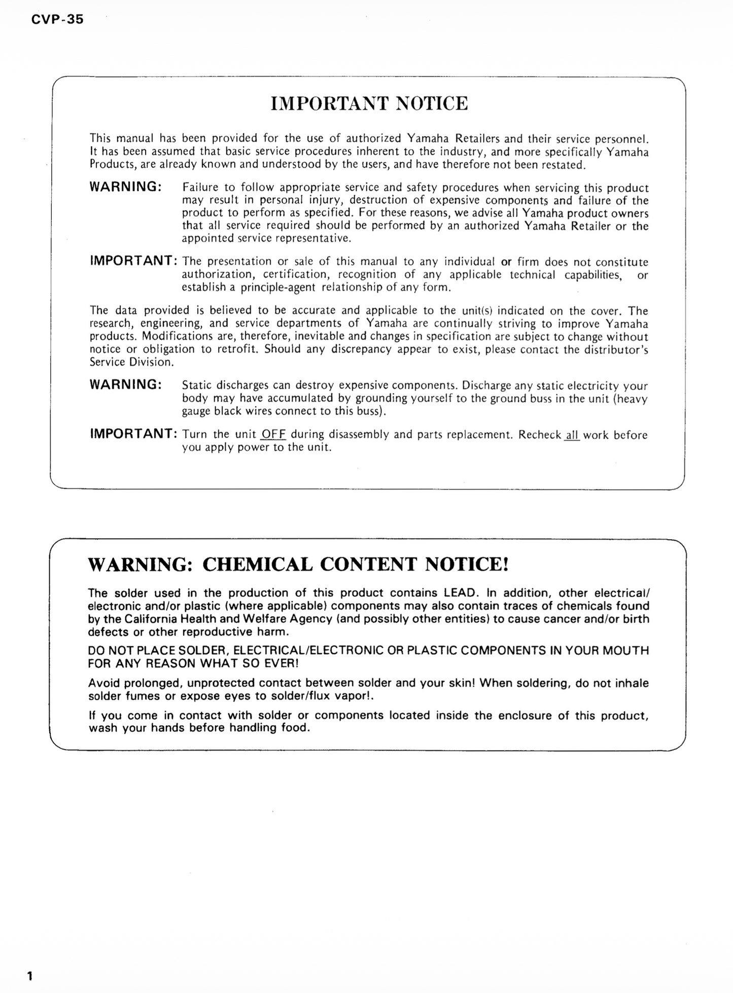 Yamaha CVP-35 Digital Piano Service Manual (Pages: 50)