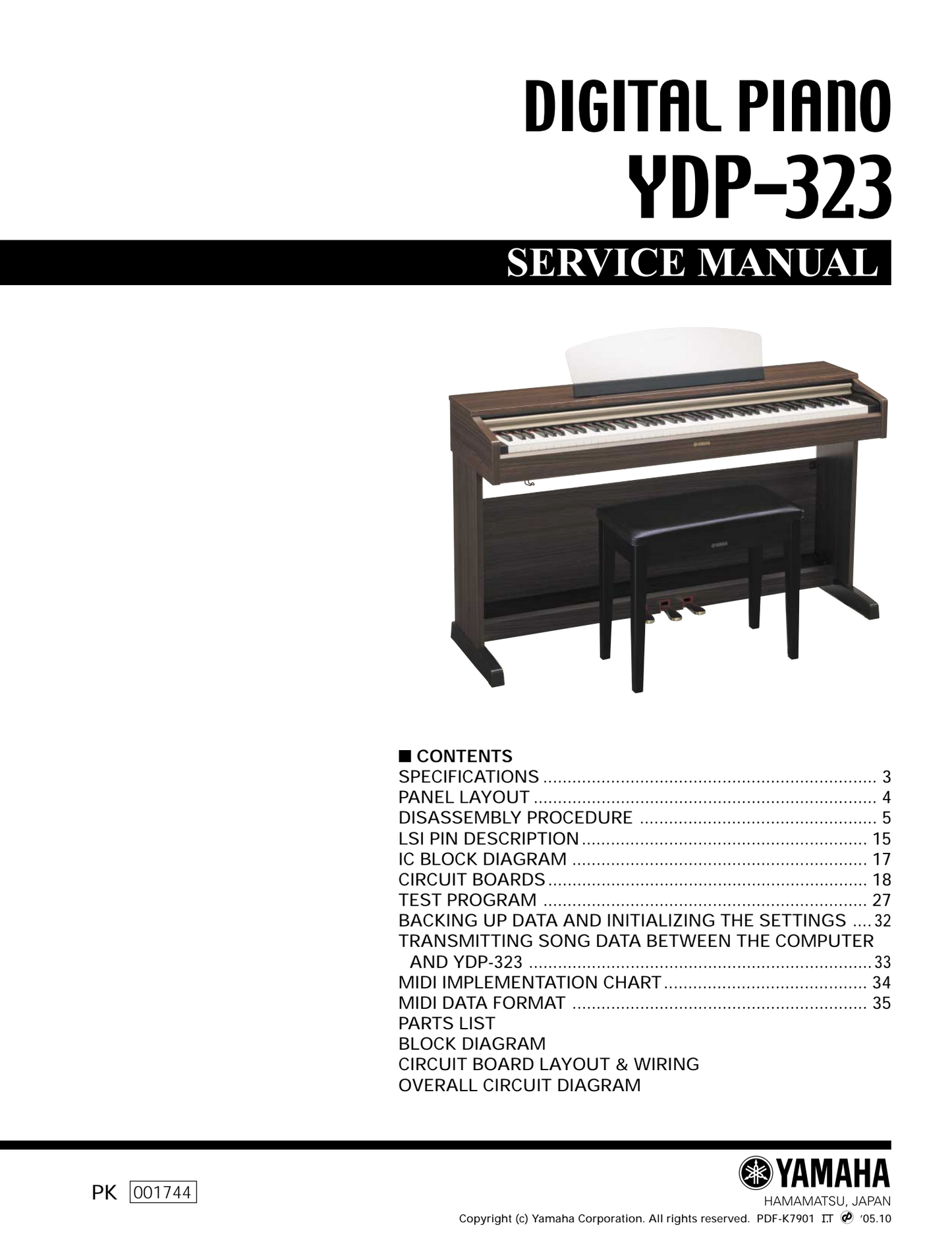 Yamaha YDP-323 Digital Piano Service Manual (Pages: 75)