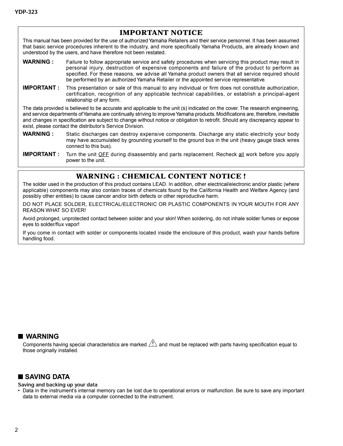 Yamaha YDP-323 Digital Piano Service Manual (Pages: 75)