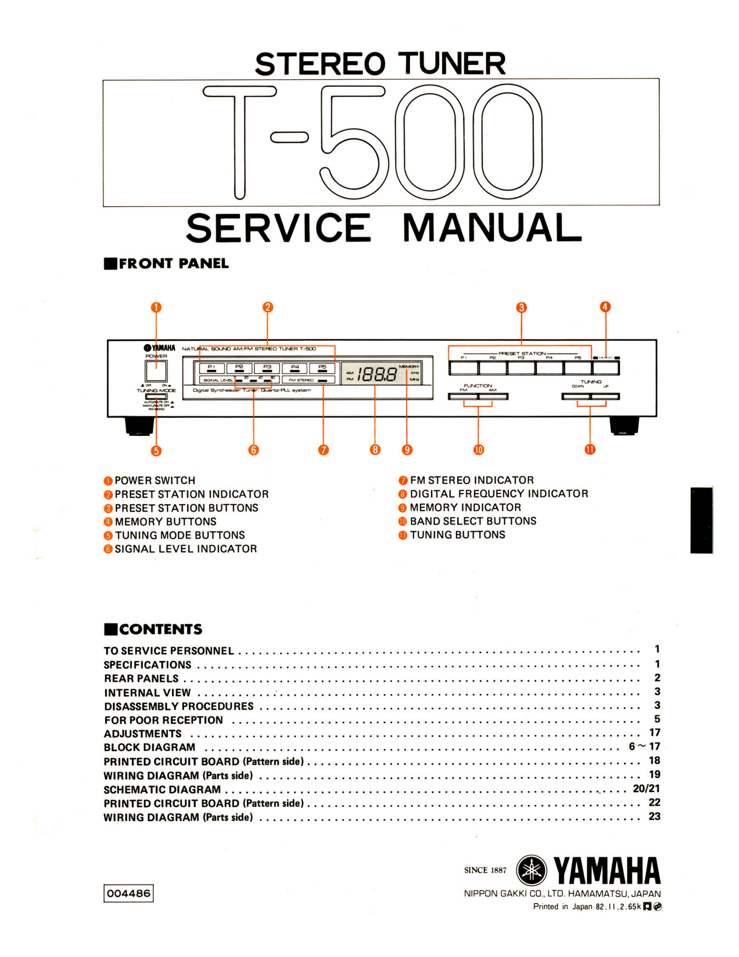 Yamaha T-500 AM/FM Stereo Tuner Service Manual (Pages: 24)