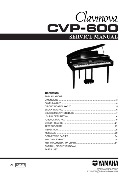 Yamaha CVP-600 Digital Piano Service Manual (Pages: 97)