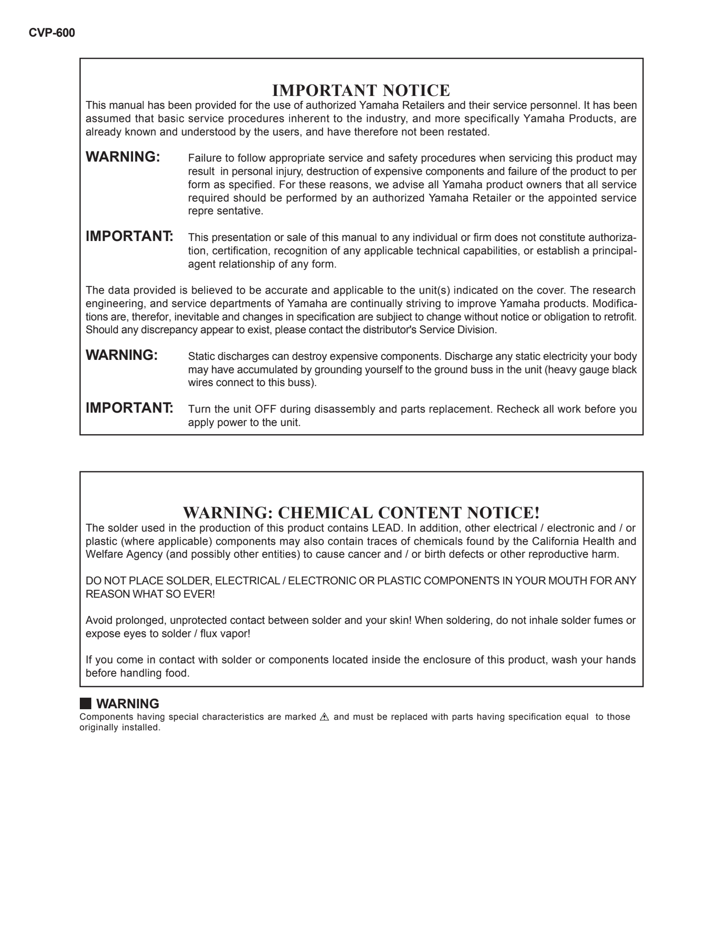 Yamaha CVP-600 Digital Piano Service Manual (Pages: 97)