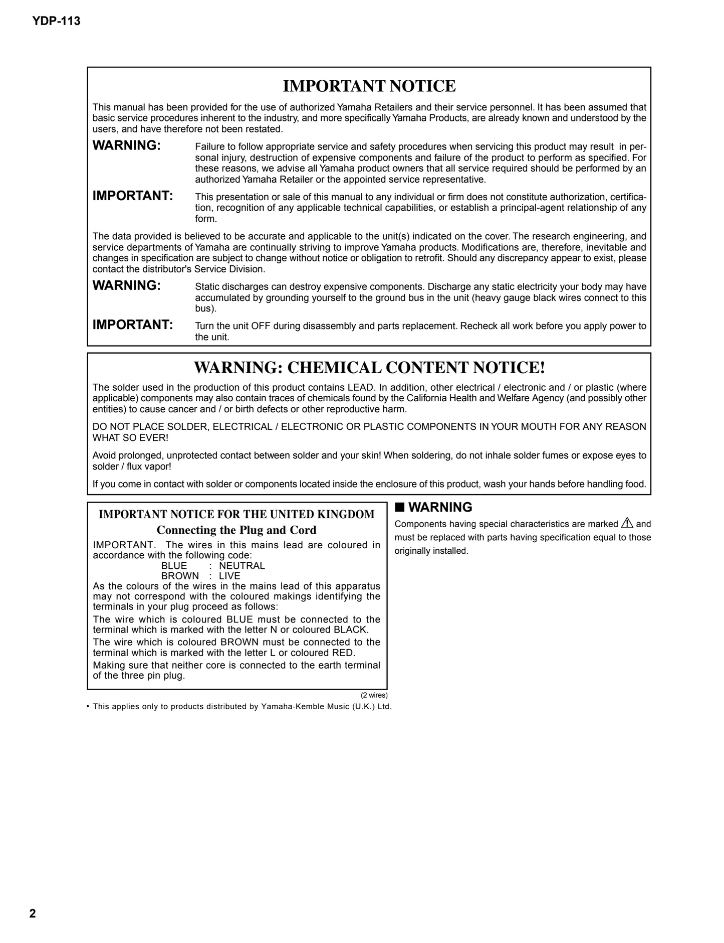 Yamaha YDP-113 Digital Piano Service Manual (Pages: 31)