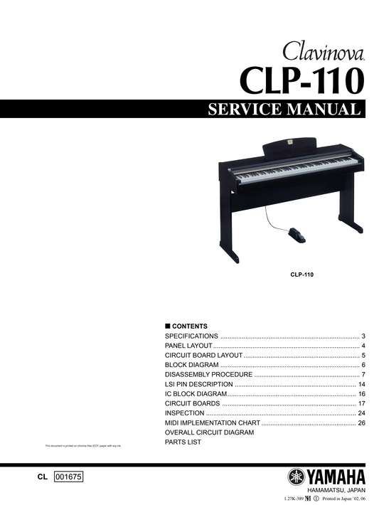 Yamaha CLP-110 Digital Piano Service Manual (Pages: 57)