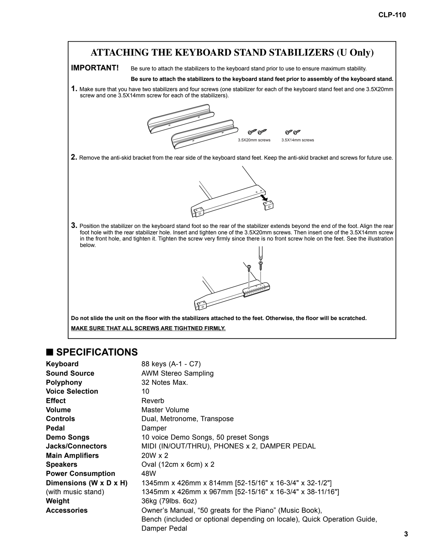 Yamaha CLP-110 Digital Piano Service Manual (Pages: 57)