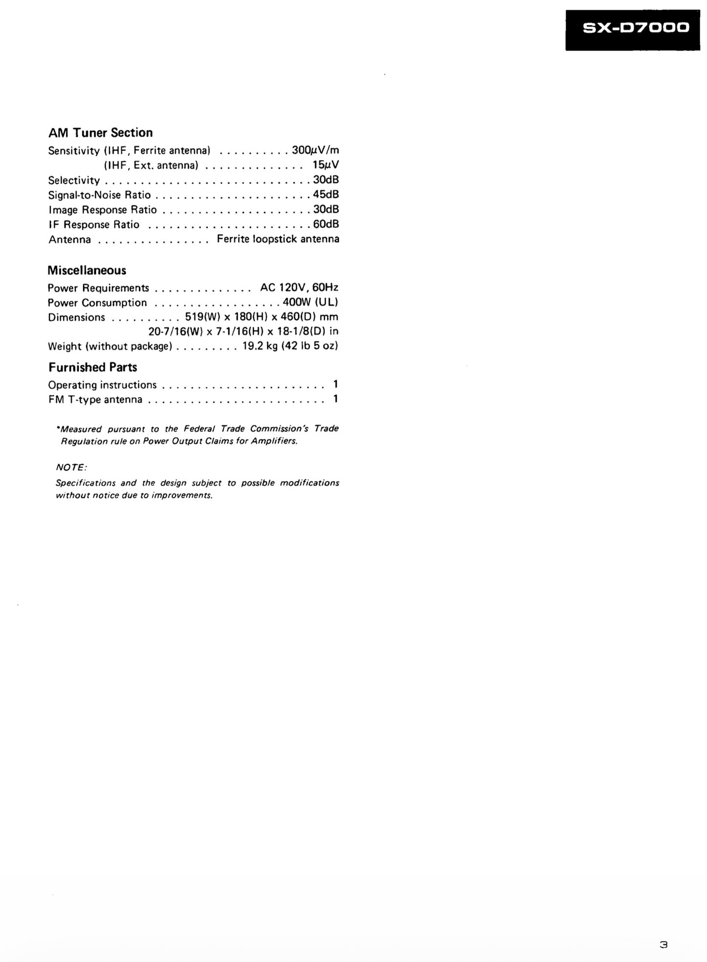 Pioneer SX-D7000 Synthesized Stereo Receiver Owner & Service Manual (Pages: 56)