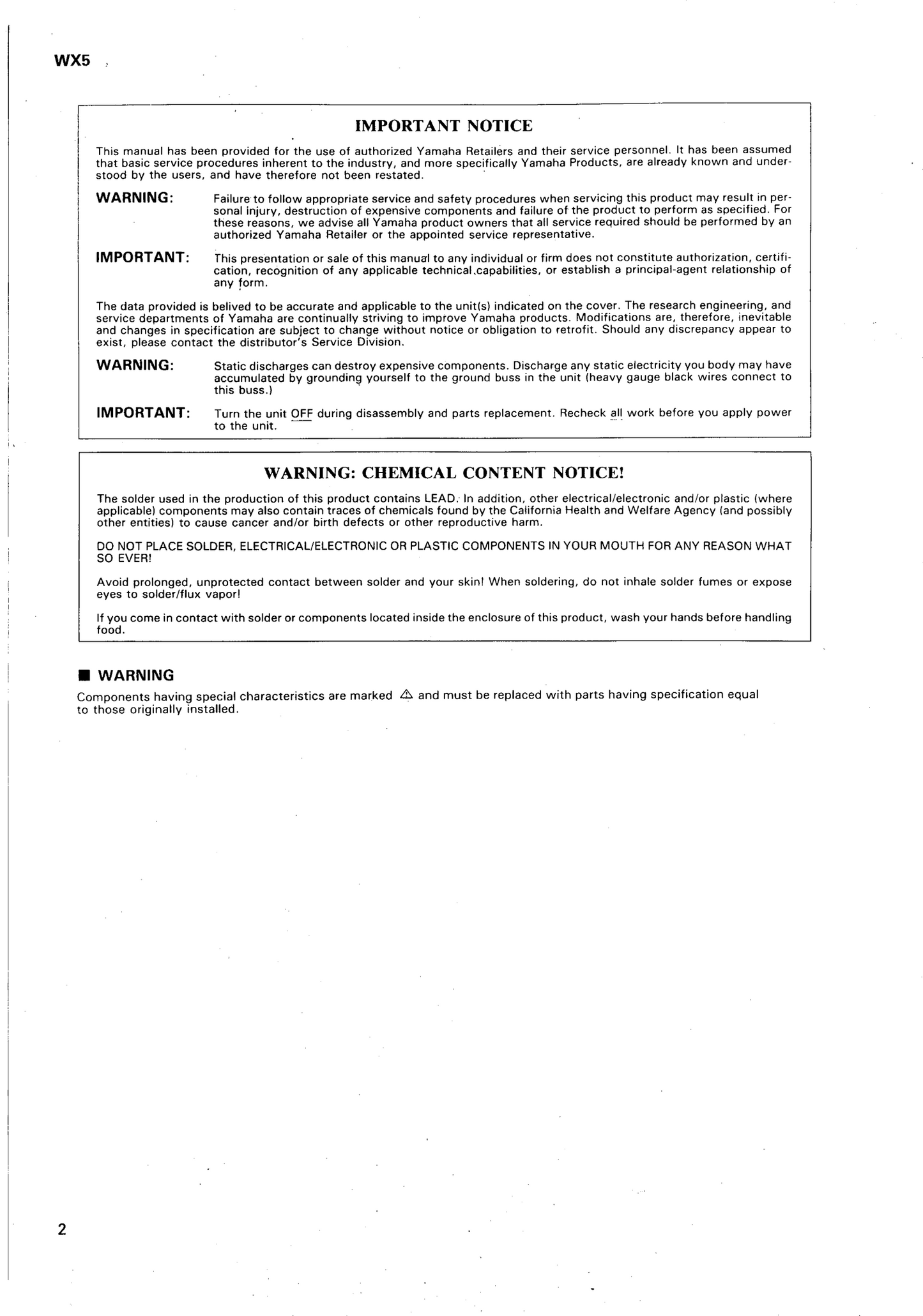 Yamaha WX5 Wind MIDI Controller Service Manual (Pages: 37)