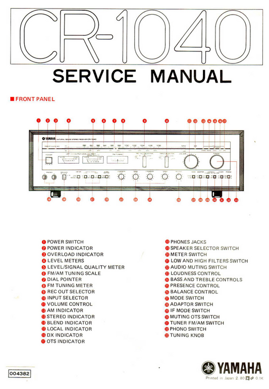 Yamaha CR-1040 FM/AM Stereo Receiver Service Manual (Pages: 31)