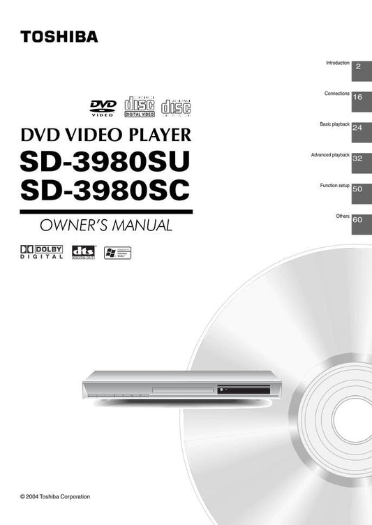 Toshiba SD3980 SD3980SC SD3980SU DVD Player Operating Manual