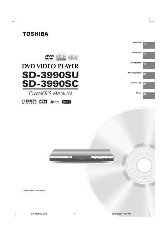 Toshiba SD3990 SD3990SC SD3990SU DVD Player Operating Manual