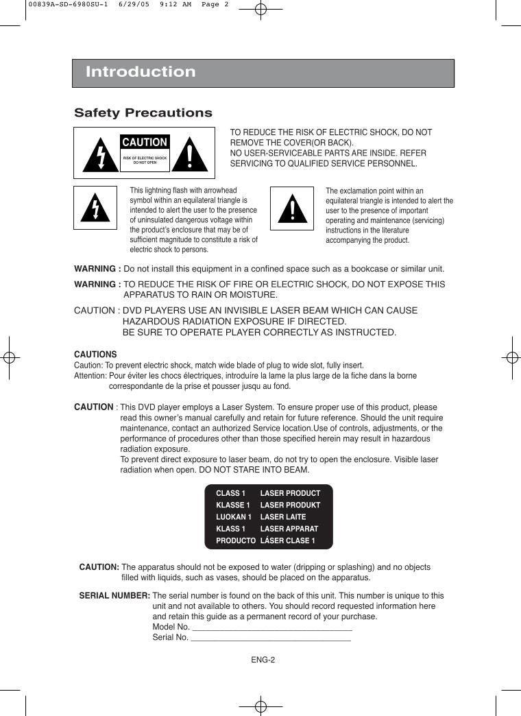 Toshiba SD6980 SD6980SU ser0201 DVD Player Operating Manual