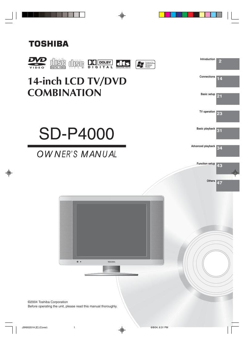 Toshiba dcl1s SDP4000 Consumer Electronics Operating Manual