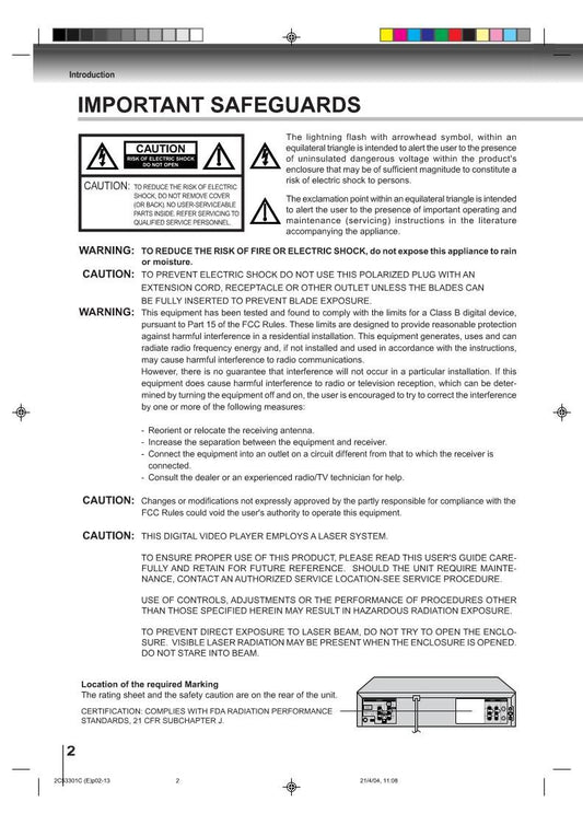 Toshiba SDV392 SDV392SU SER0108 DVD/VCR Combo Player Operating Manual