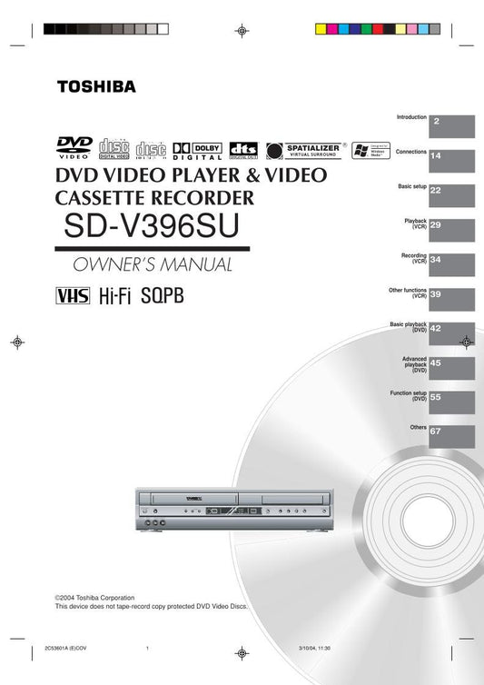 Toshiba SDV396 SDV396SU SER0108 DVD/VCR Combo Player Operating Manual