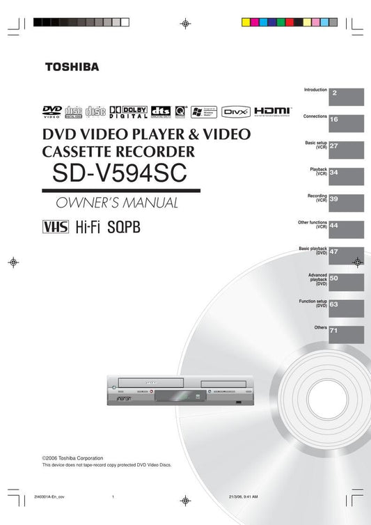 Toshiba SDV594 SDV594sc ser0221 DVD/VCR Combo Player Operating Manual