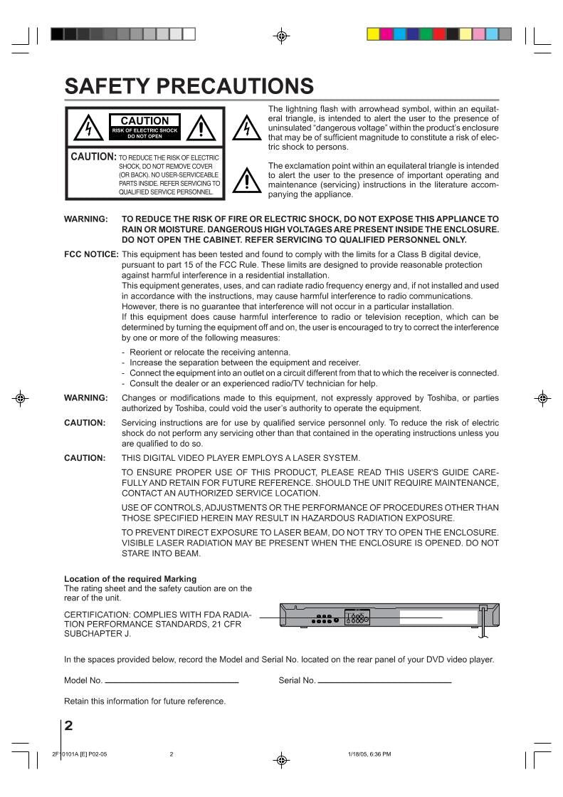 Toshiba SDK750 SDK750SU DVD Player Operating Manual