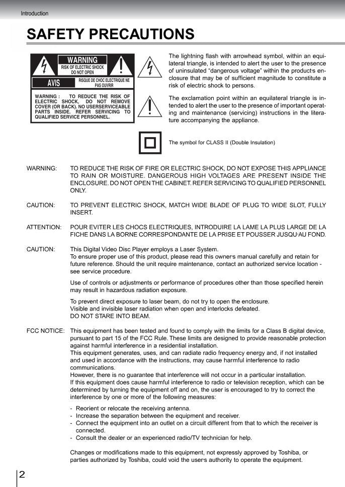 Toshiba SD3960 SD3960SU ser0107 DVD Player Operating Manual