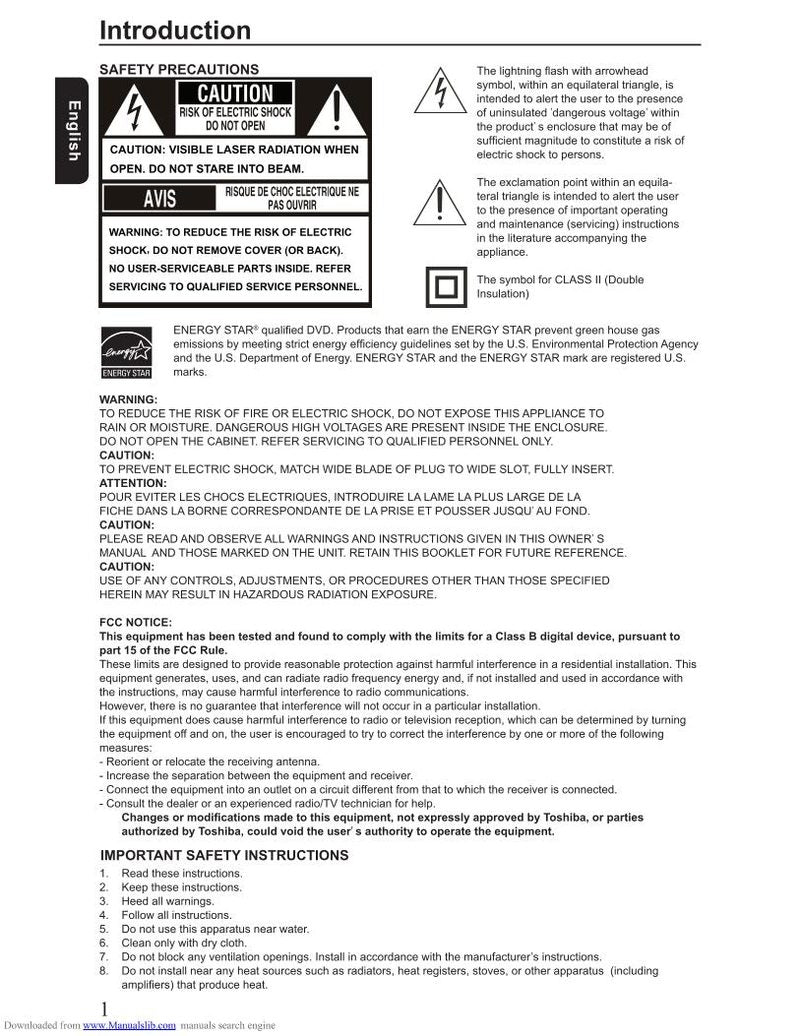 Toshiba SD4300 DVD Player Operating Manual