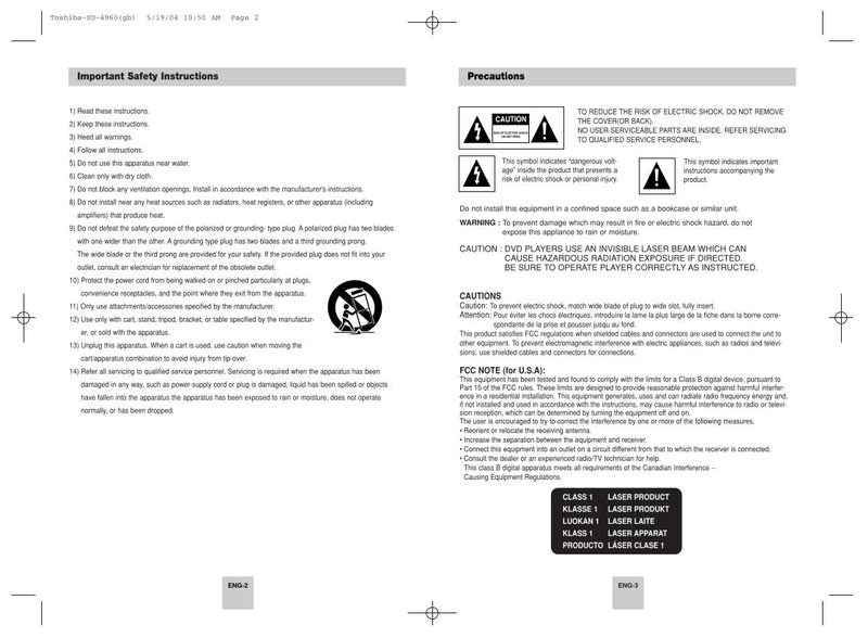 Toshiba SD4960 SD4960SU DVD Player Operating Manual