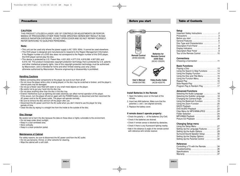 Toshiba SD4960 SD4960SU DVD Player Operating Manual