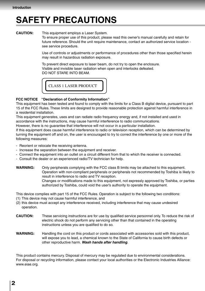 Toshiba SDP1200 SDP1400 Consumer Electronics Operating Manual