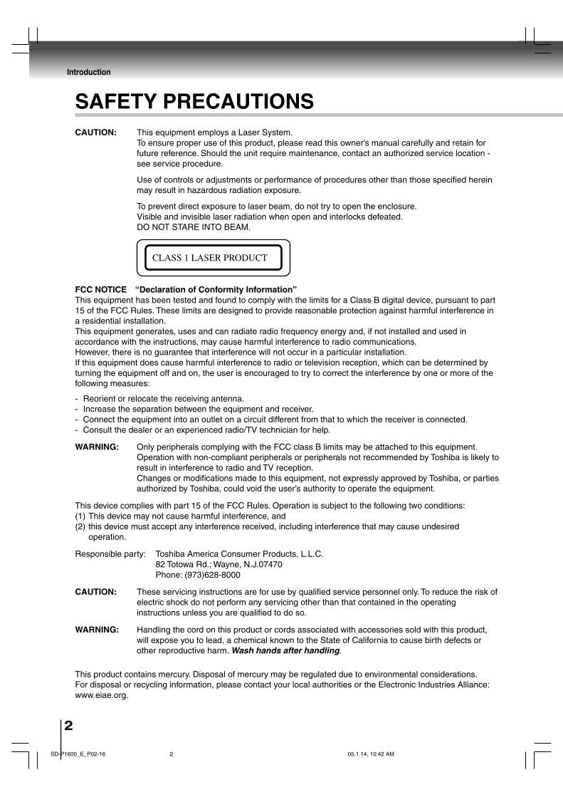 Toshiba SDP1600 TV/DVD Combo Operating Manual