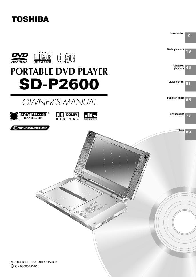 Toshiba SDP2600OM DVD Player Operating Manual