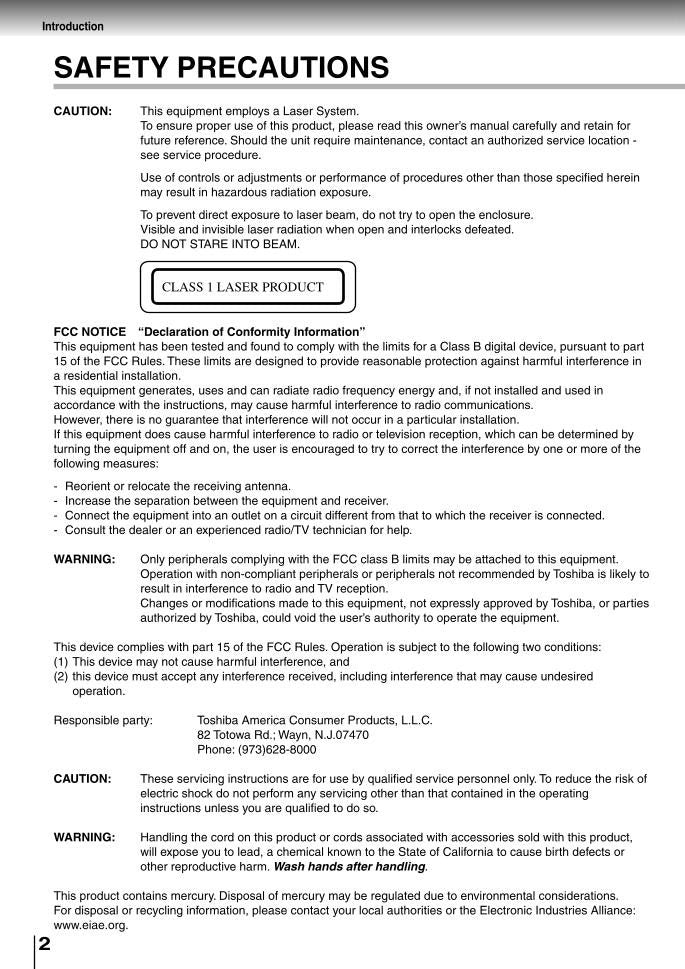 Toshiba SDP2700 Consumer Electronics Operating Manual