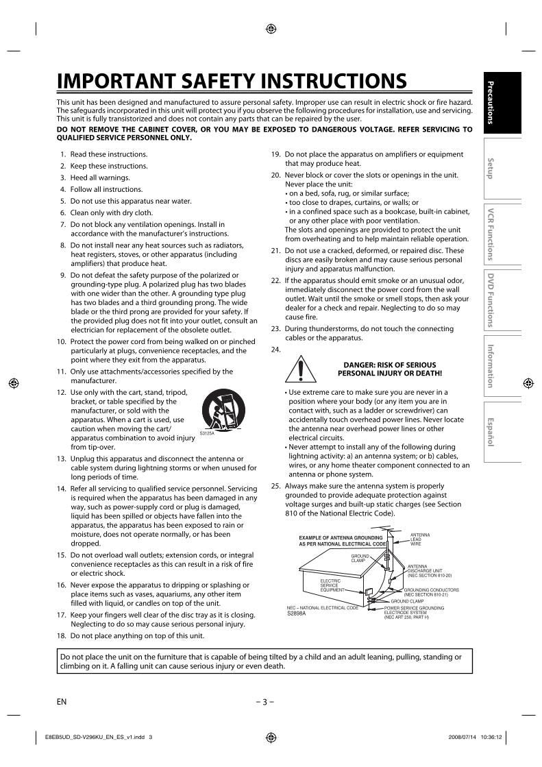 Toshiba SDV296KU DVD/VCR Combo Player Operating Manual