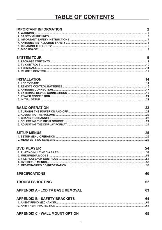 Westinghouse SK-26H590D SK-32H590D SK26H590DTW50401C026A TV/DVD Combo Operating Manual