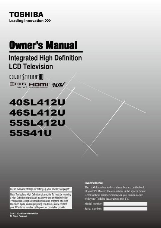 Toshiba 37E200 40E220 50L1400 TV Operating Manual