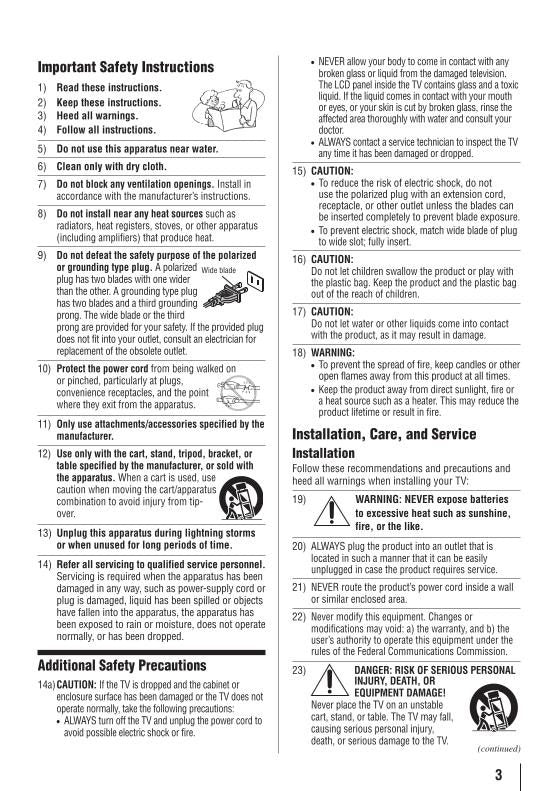 Toshiba 37E200 40E220 50L1400 TV Operating Manual