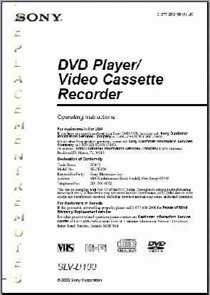 Sony SLVD100 DVD/VCR Combo Player Operating Manual