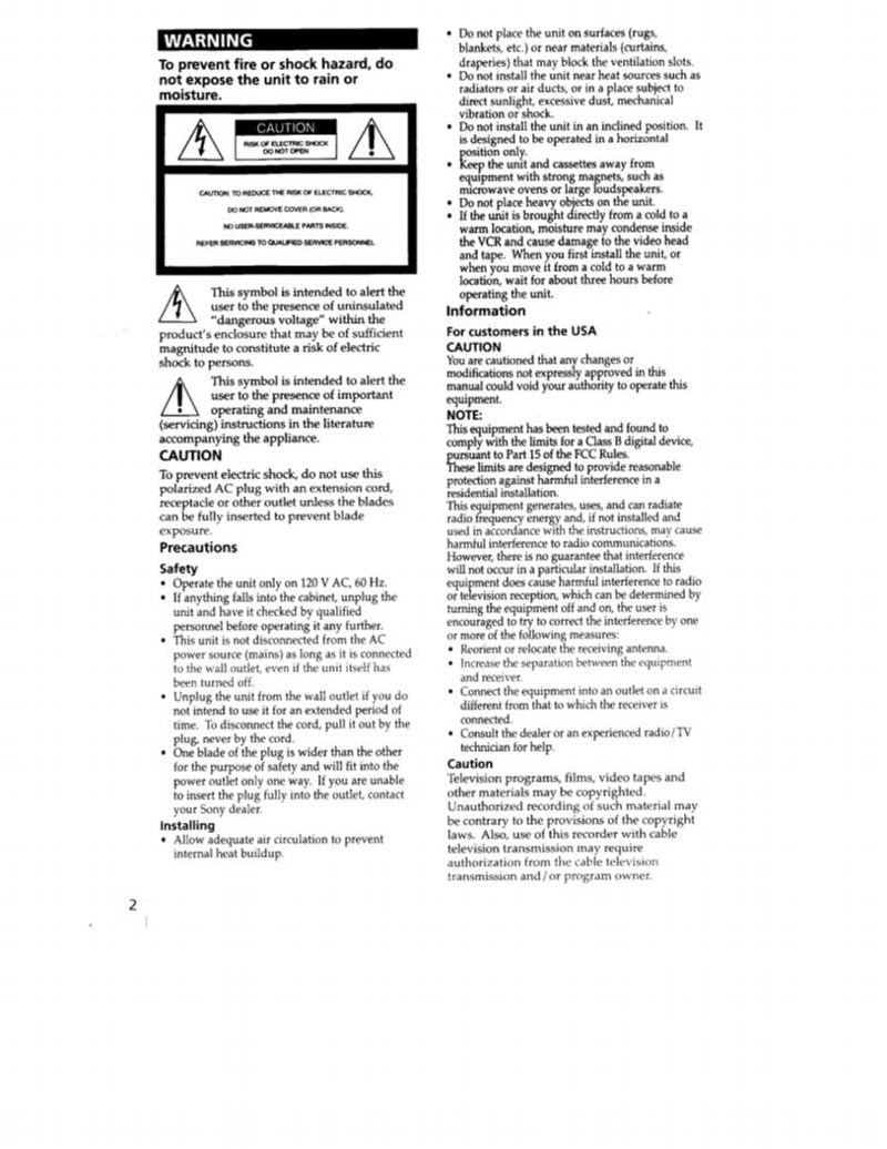 Sony SLV778HF/SLV772HF VCR Operating Manual