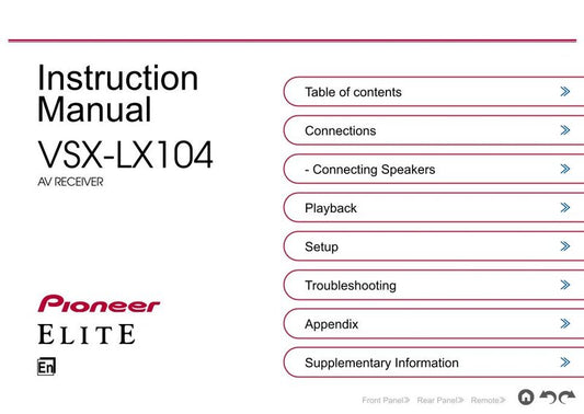 Pioneer VSXLX104 Audio/Video Receiver Operating Manual