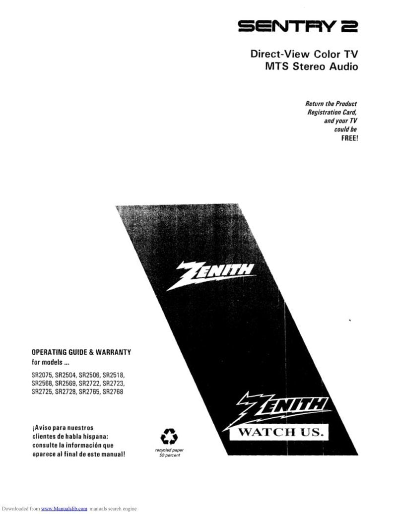 Zenith SR2504 SR2568S SR2765 TV Operating Manual