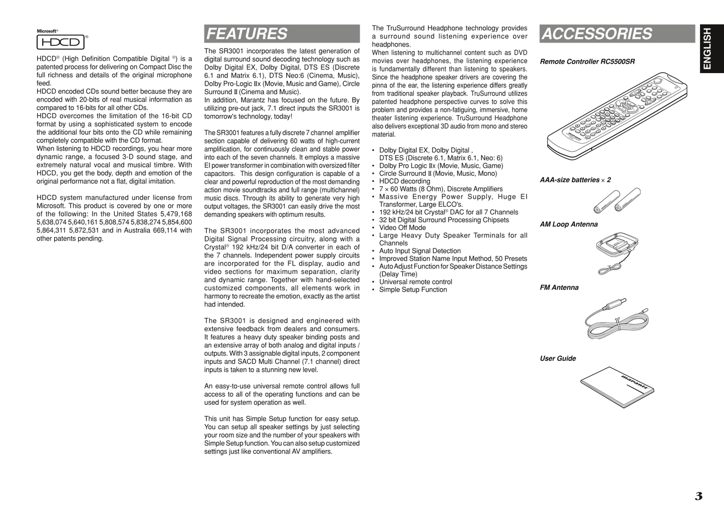 Marantz SR3001 AV Receiver Owner/ User Manual (Pages: 41)
