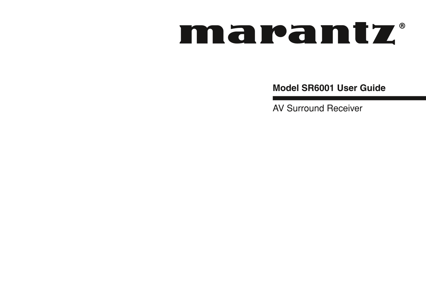 Marantz SR6001 AV Receiver Owner/ User Manual (Pages: 71)