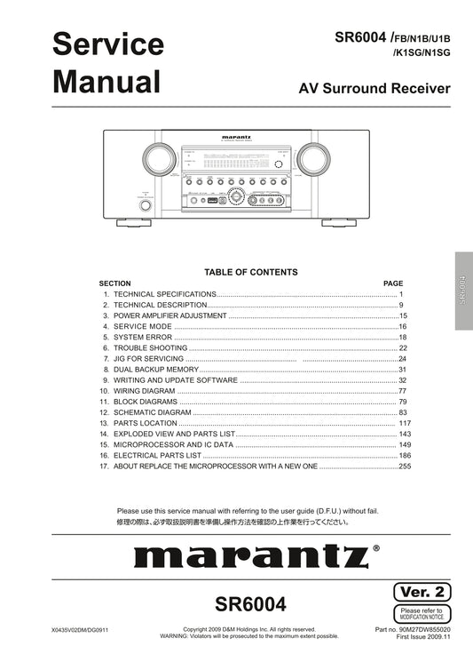 Marantz SR6004 AV Surround Receiver Service Manual (Pages: 224)