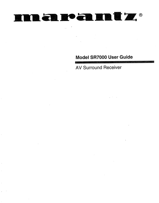 Marantz SR7000 AV Receiver Owner/ User Manual (Pages: 40)