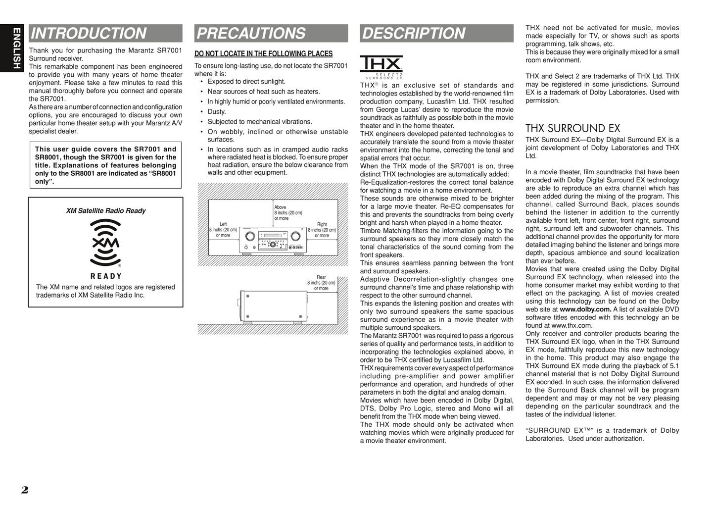 Marantz SR7001 & SR8001 AV Receiver Owner/ User Manual (Pages: 79)