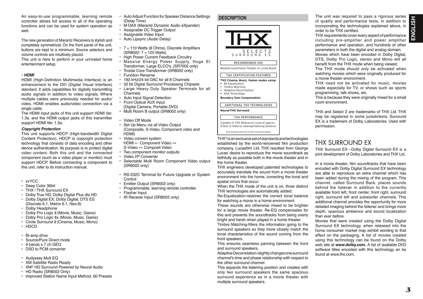 Marantz SR7002 & SR8002 AV Receiver Owner/ User Manual (Pages: 94)