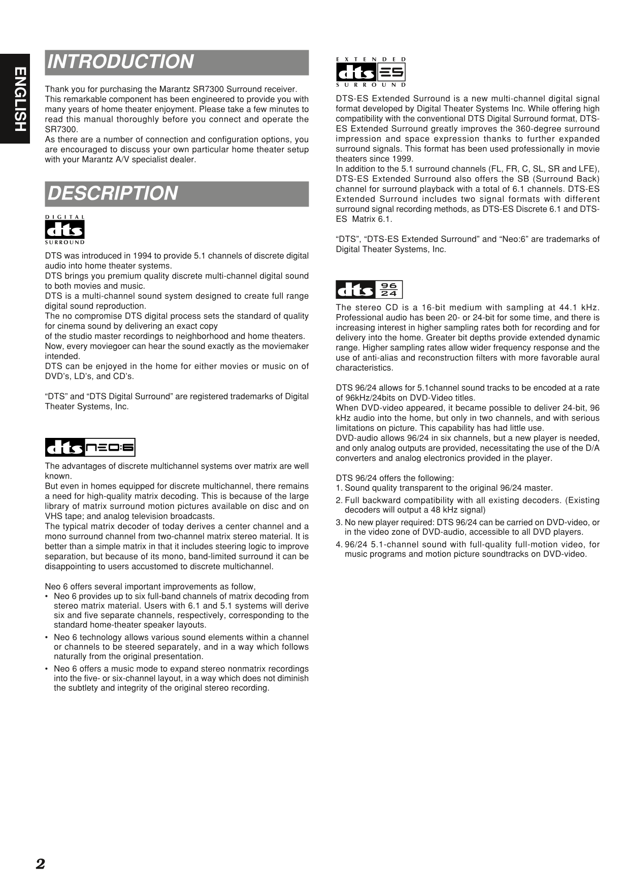 Marantz SR7300 AV Receiver Owner/ User Manual (Pages: 53)