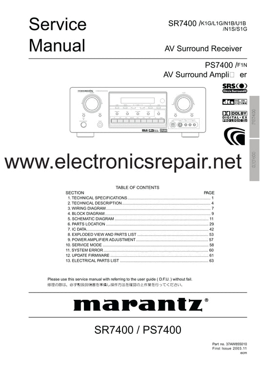 Marantz SR7400 AV Surround Receiver Service Manual (Pages: 96)